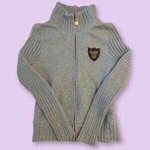 E-Land University Group gray zip-up turtleneck cardigan sweater🩶